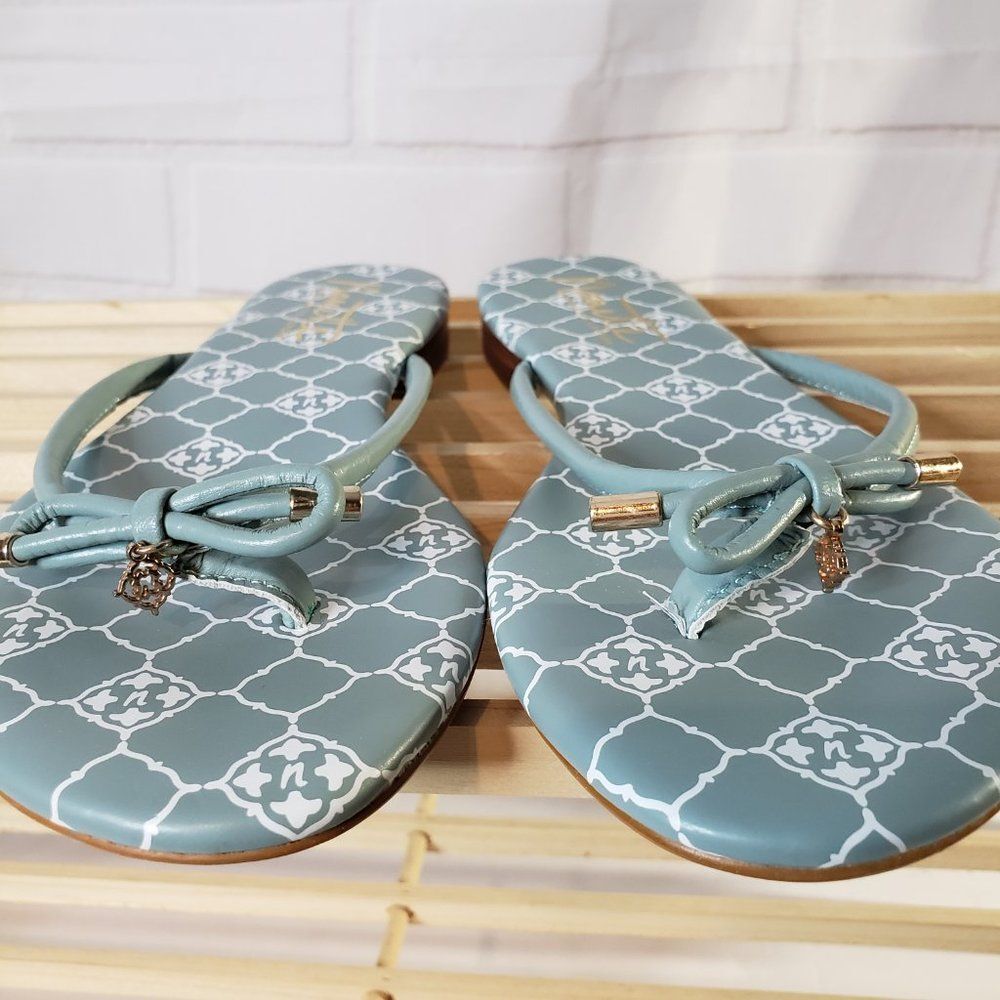 Nanette Lepore Melanie Thong Sandal Blue Leather Bow Flip Flop 8.5 Sandals - Picture 11 of 11